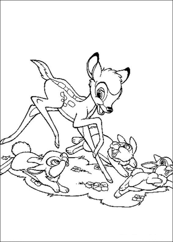 Bambi Is Running Together With His Friends  Coloring Page